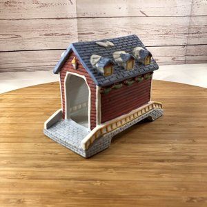 VTG 1991 SANTA'S BEST CHRISTMAS COLLECTABLE-COVERED BRIDGE 4.5 X 6" PORCELAIN